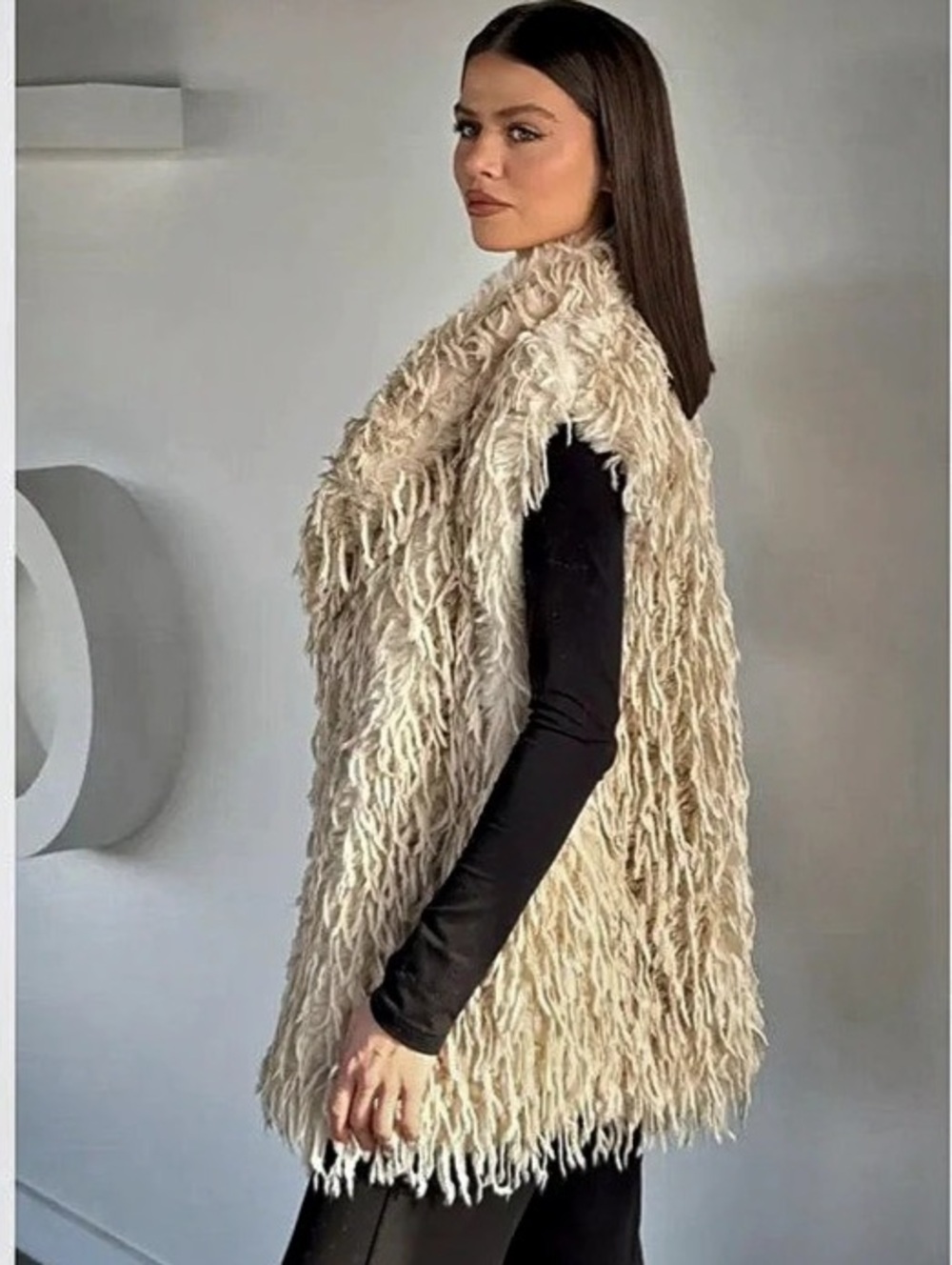 A.D.E Wool Fringe Vest in Cream Like New